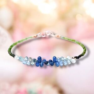 New Natural Blue Sapphire and Green Tourmaline Bracelet Solid 14K Rose Gold